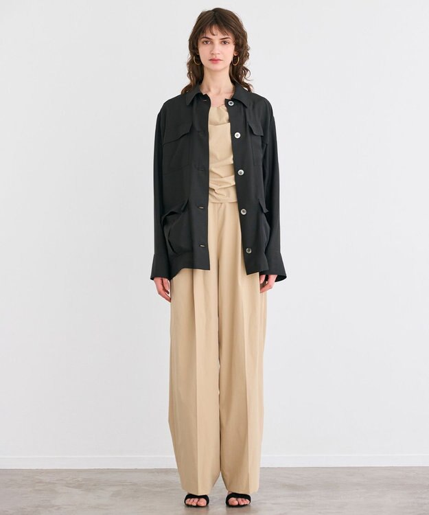 BEIGE， 【洗える】AMARYLLIS / ウエストベルトシアーサファリジャケット Black