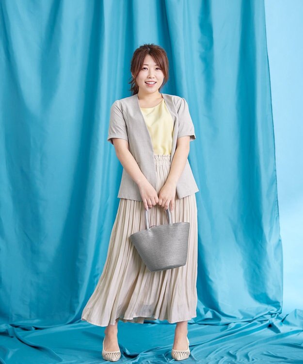 Tiaclasse 【洗える】  麻調半袖ジャケット グレージュ