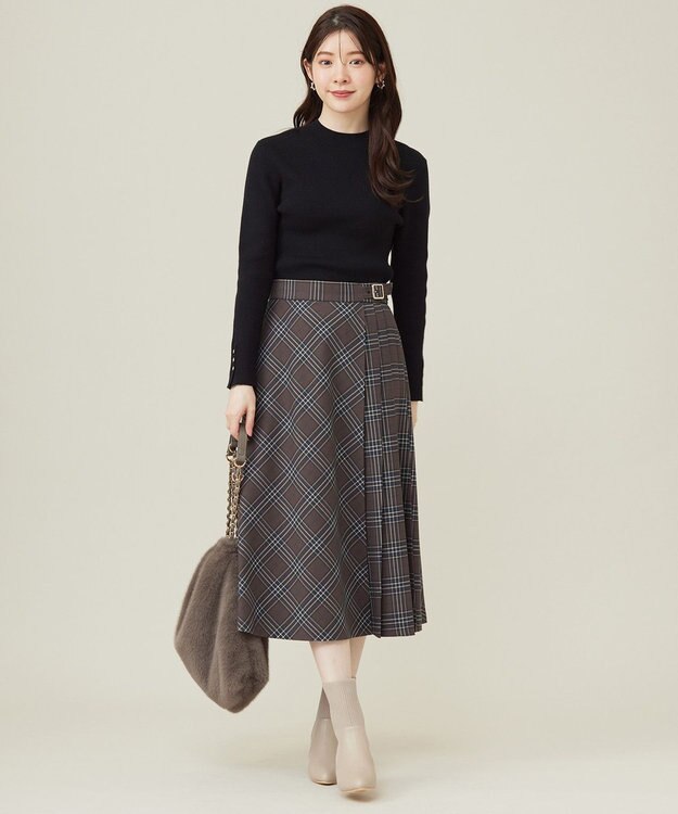 ANY SIS 【洗える】サイドプリーツチェックフレア スカート ブラウンチェック