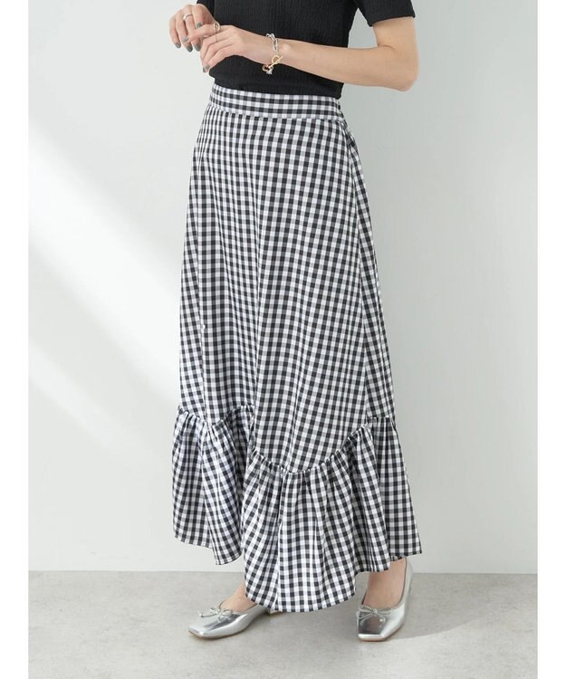 earth music&ecology イレヘムチェックスカート Black