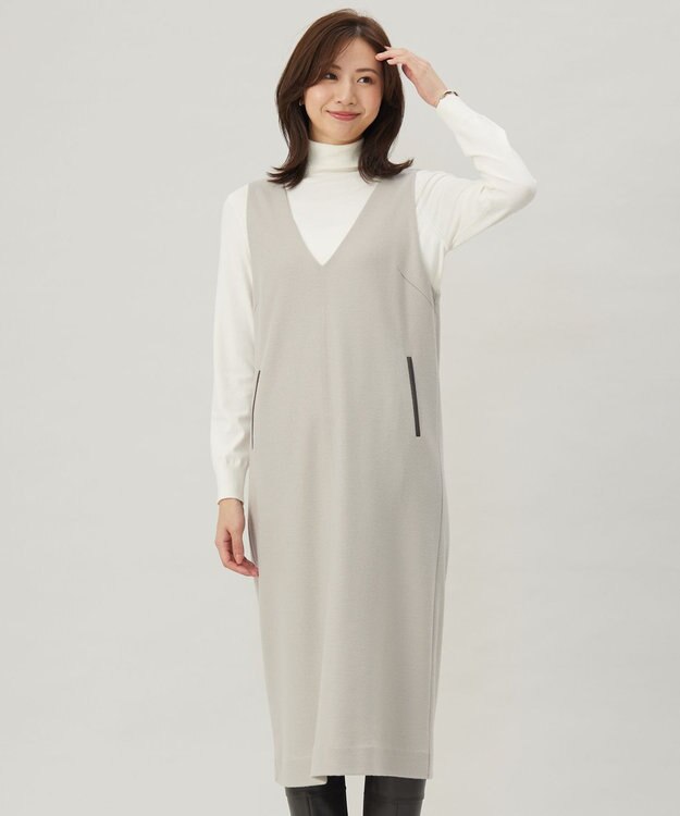 J.PRESS LADIES L 【洗える】ウールスムース ジャンパースカート ベージュ系