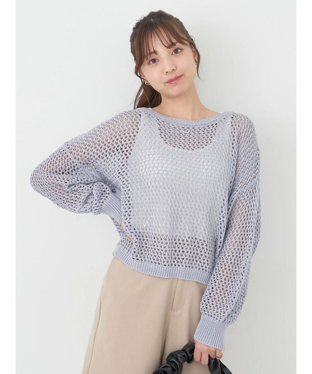 earth music&ecology スパンコールショートゆるニット Sax