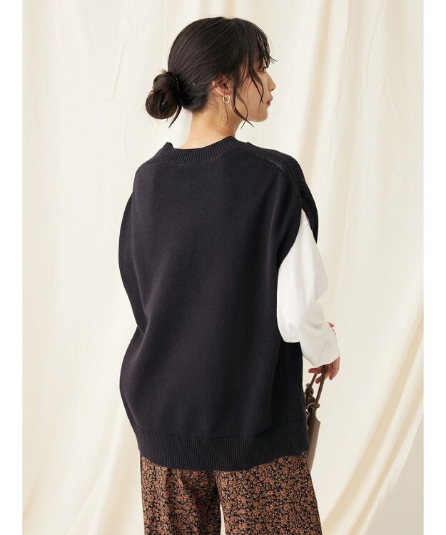 CRAFT STANDARD BOUTIQUE 洗える クルーネックニットベスト Black