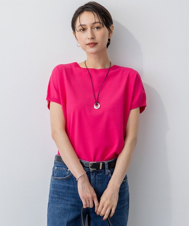 23区 L 【新色追加/洗える】レーヨンポリエステルストレッチ プルオーバー ニット マゼンタ系