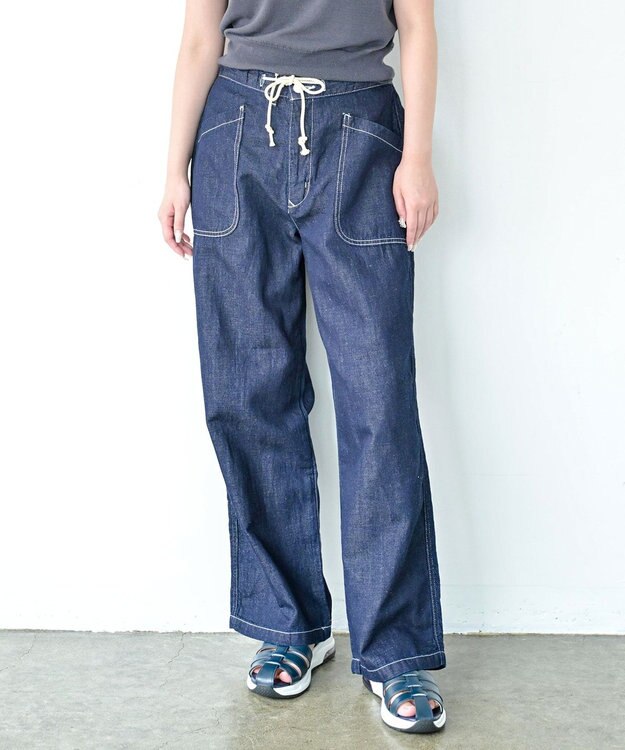 caqu FS linen easy wide リネンウエストゴムワイドストレート rinse