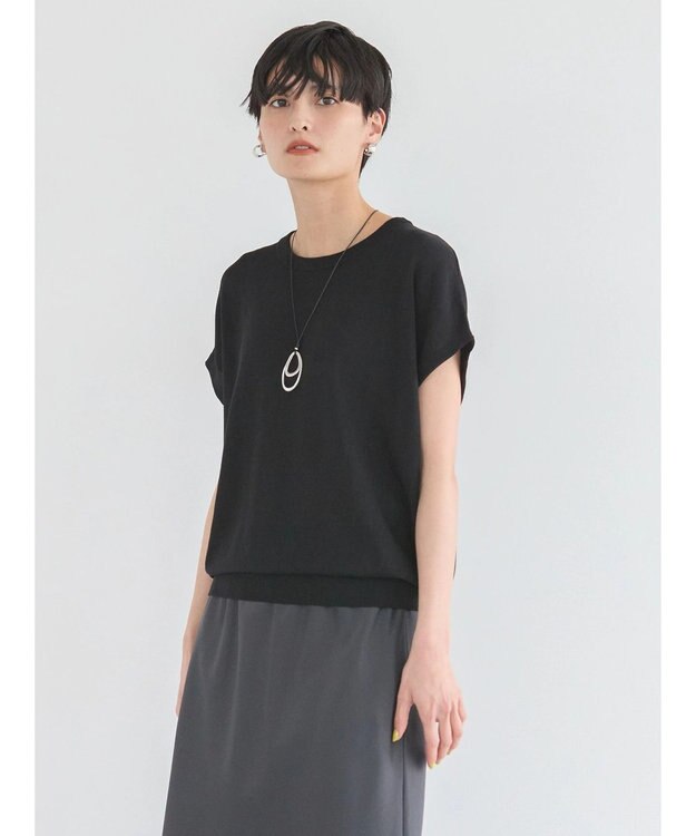 AMERICAN HOLIC 接触冷感フレンチスリーブニットプルオーバー Black