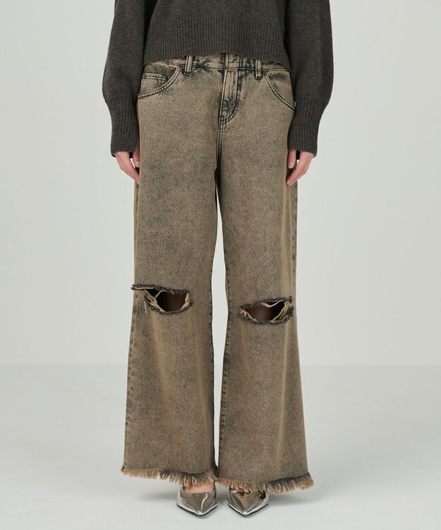 GRACE CONTINENTAL レイヤードデニムパンツ ブラウン