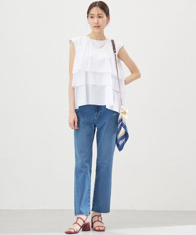 組曲 【WEB限定】コットンレーヨンシャーティングノースリーブ ブラウス アイボリー系