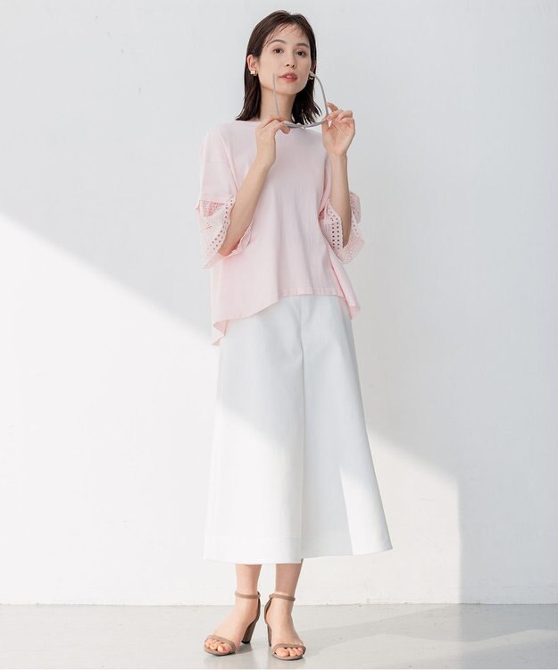 組曲 【洗える】デニムライクギャバ パンツ アイボリー系