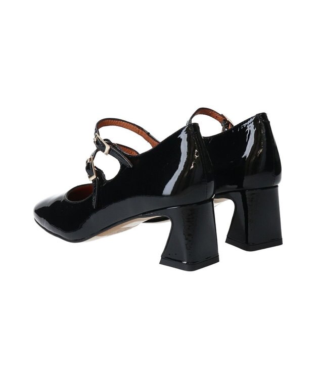 INTER-CHAUSSURES 【ANGEL ALARCON】ダブルストラップパンプス ブラックエナメル