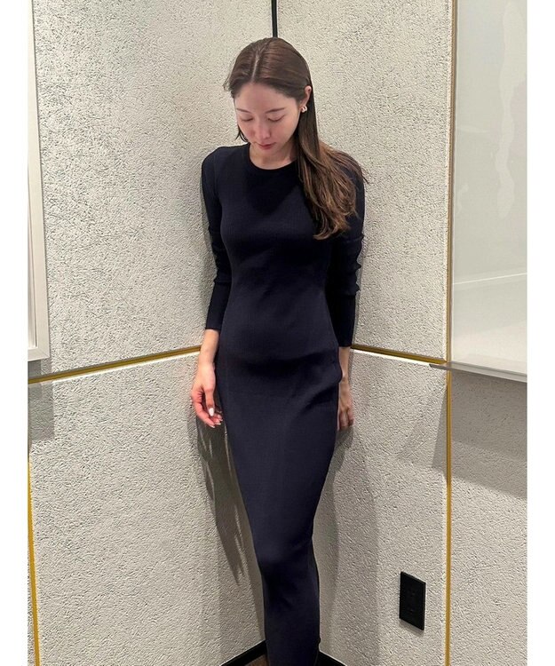 Green Parks タイトシルエットリブニットワンピース Navy