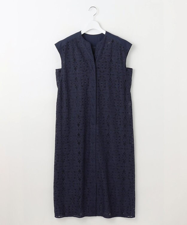 自由区 S 【洗える】フラワータイルレース ワンピース インディゴブルー