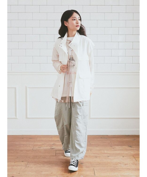 earth music&ecology ミリタリースタンドカラーベスト Off White