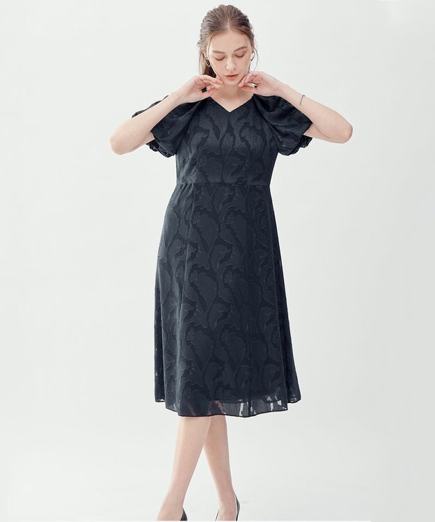 23区 L 【APPLAUDIR】シフォンカットジャガード ドレス ネイビー系