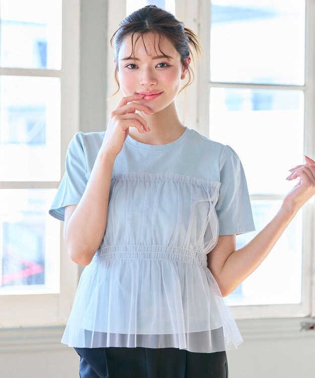 Feroux チュールコンビカットソー スカイブルー系