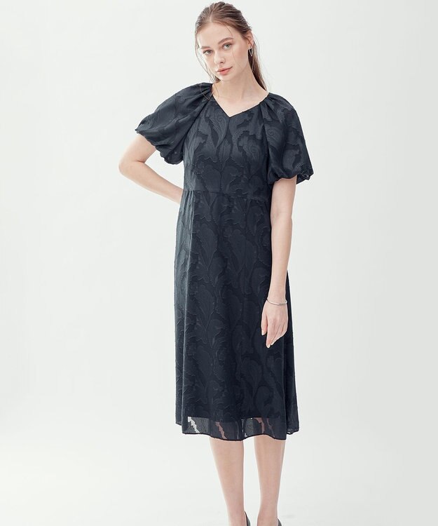 23区 L 【APPLAUDIR】シフォンカットジャガード ドレス ネイビー系