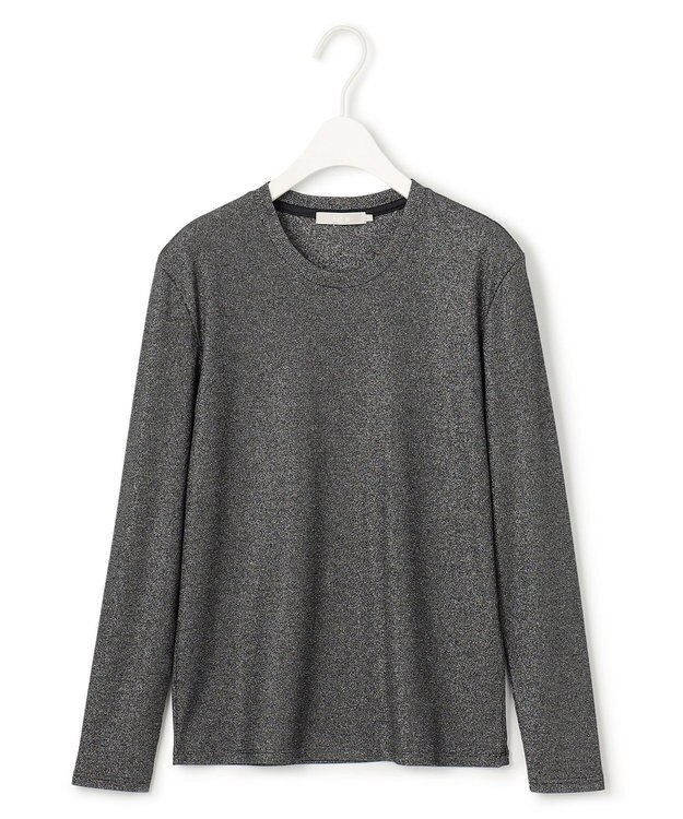 ICB L 【洗える】 シャイニーリブテレコ プルオーバー ブラック×シルバー系