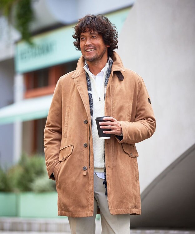 JOSEPH ABBOUD 【キルトレスダウン】ナチュラルダイスウェード ダウンコート キャメル系