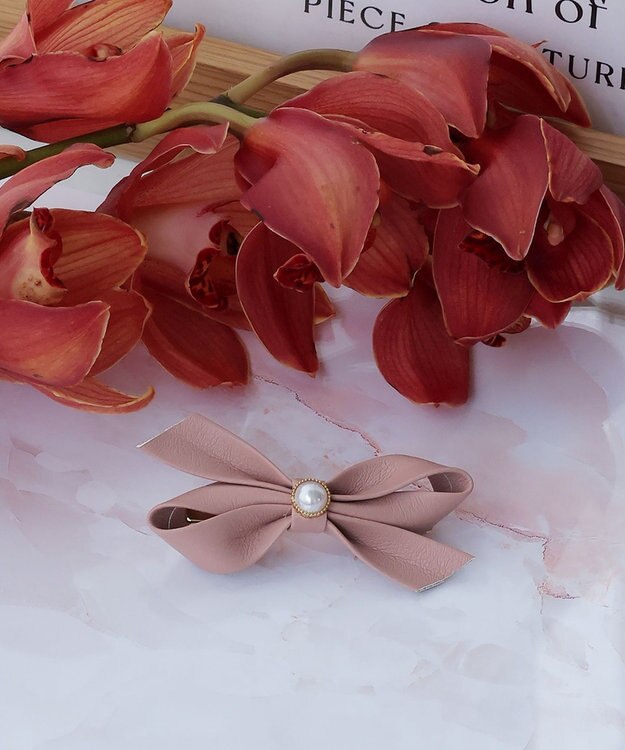 Tiaclasse 【2TYPE/ゴム＆クリップ】レザーリボンヘアアクセサリー クリップ：ピンク