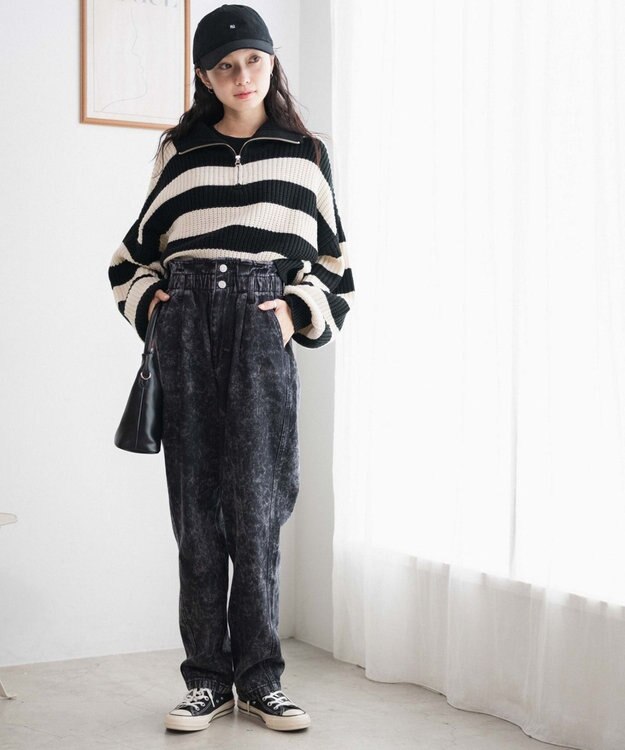 WEGO 【ウエストゴム】ウエストフリルデニムマムパンツ ブラックその他