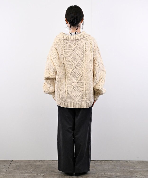 LENO ARAN PULLOVER【UNISEX】アラン柄ニットプルオーバー/カーディガン IVORY
