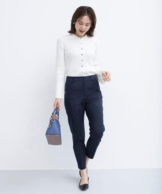 組曲 【WEB限定】サテンストレッチ クロップドパンツ ネイビー系