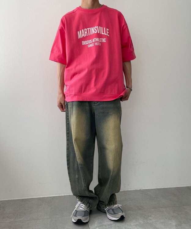 WEGO 【綿100%/MLサイズ展開】DISCUS　ルーズカレッ１００％ レッド