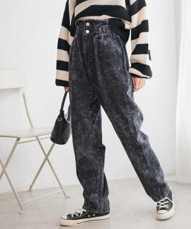 WEGO 【ウエストゴム】ウエストフリルデニムマムパンツ ブラックその他