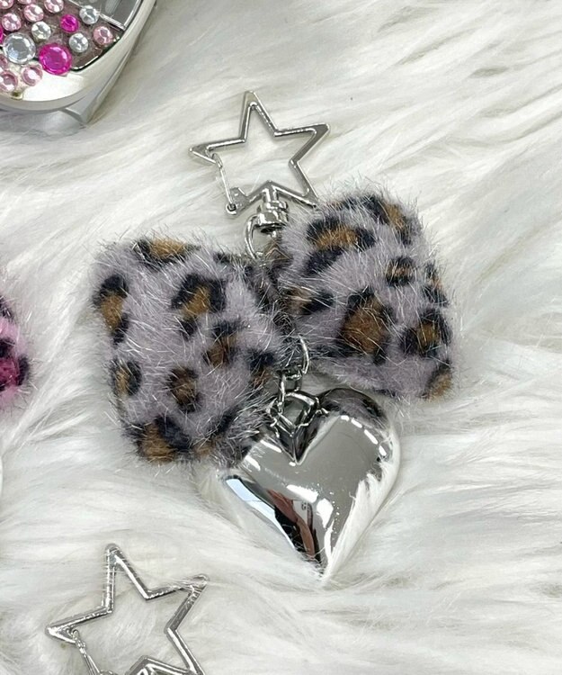 WEGO レオパードリボンキーホルダー グレー