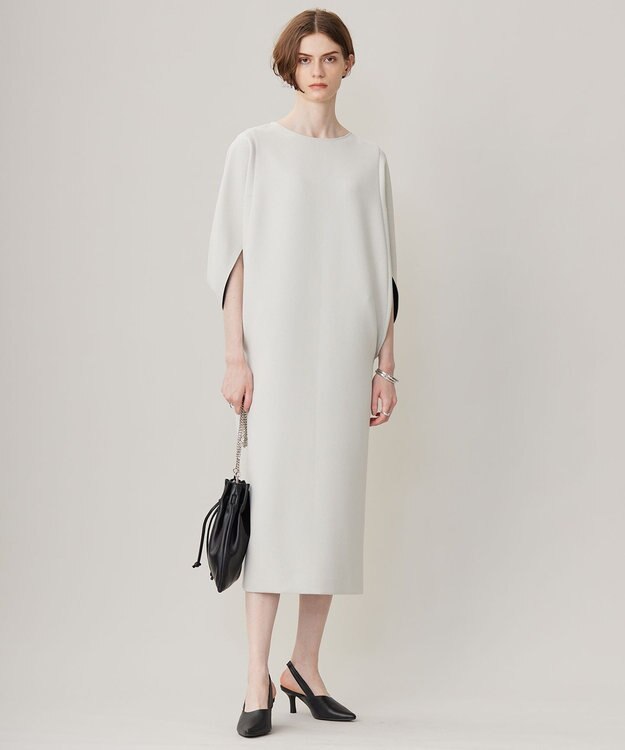 ICB L 【洗える】 ダブルフェイスクレープ ドルマンスリーブワンピース トープ系（裏面ブラック）