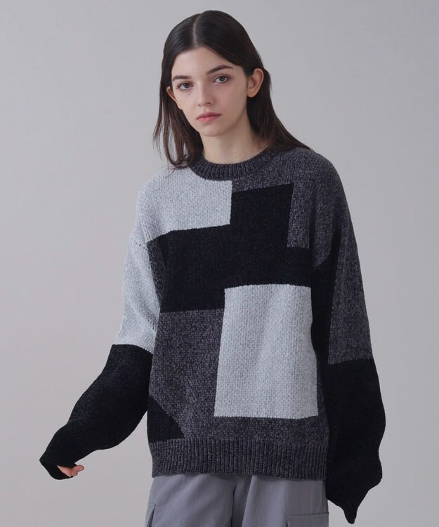 WEGO 【ユニセックス着用ITEM】ベロアモールカラーブロックプルオーバー ブラック中濃色