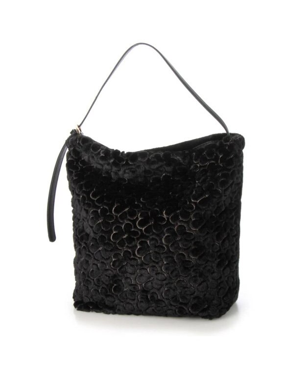 UNBILLION cachecache 花刺繍エコファーワンハンドルバッグ ブラック