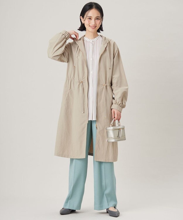 自由区 S 【セットアップ対応・接触冷感・洗える】リネンライクシンセティックワイドストレート パンツ ライトブルー