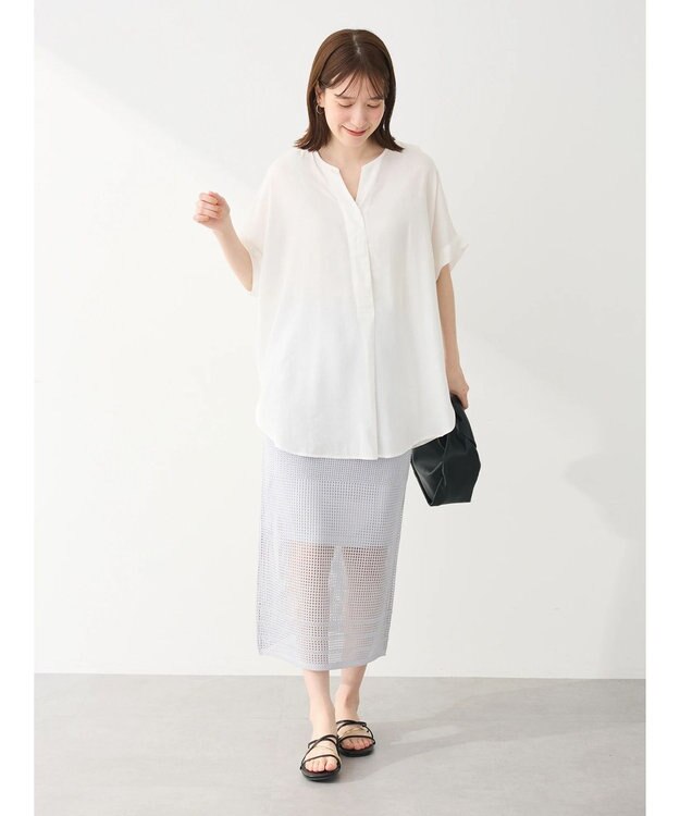 Green Parks リネンレーヨン前立てブラウス Off White