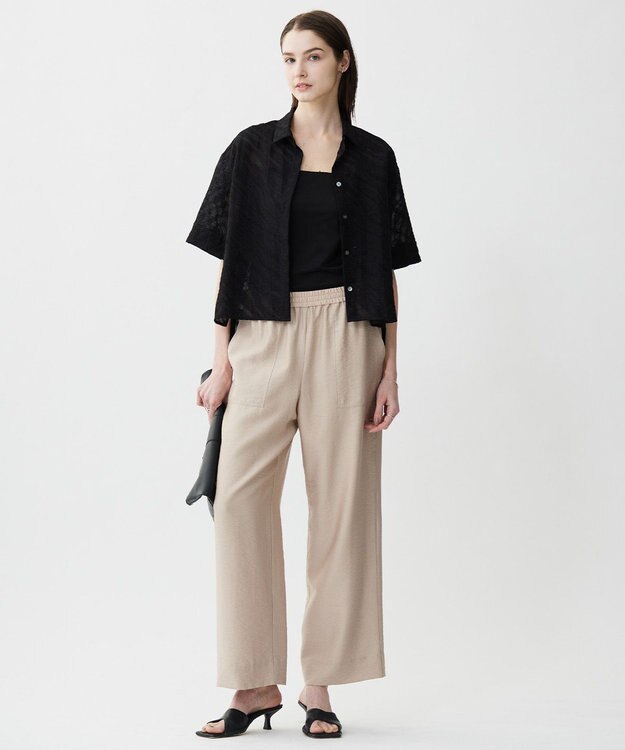 ICB 【人気のため新色追加・接触冷感・洗える】 ワッシャーツイル ワイドストレートパンツ シャモア系