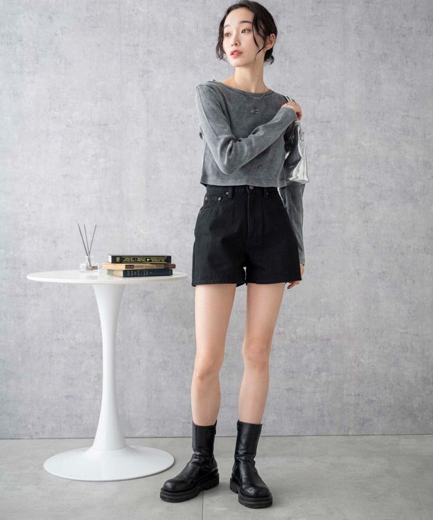 WEGO 台形デニムショートパンツ ブラック中濃色