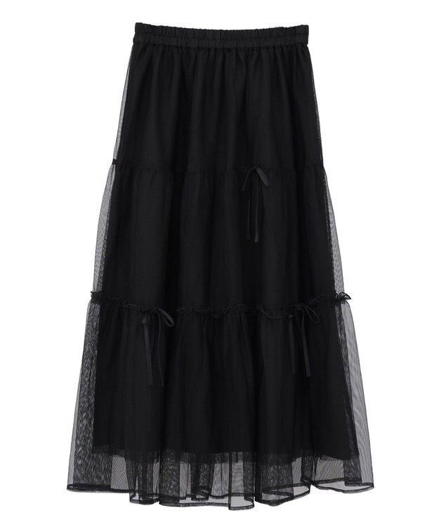 earth music&ecology リボンチュールティアードスカート Black