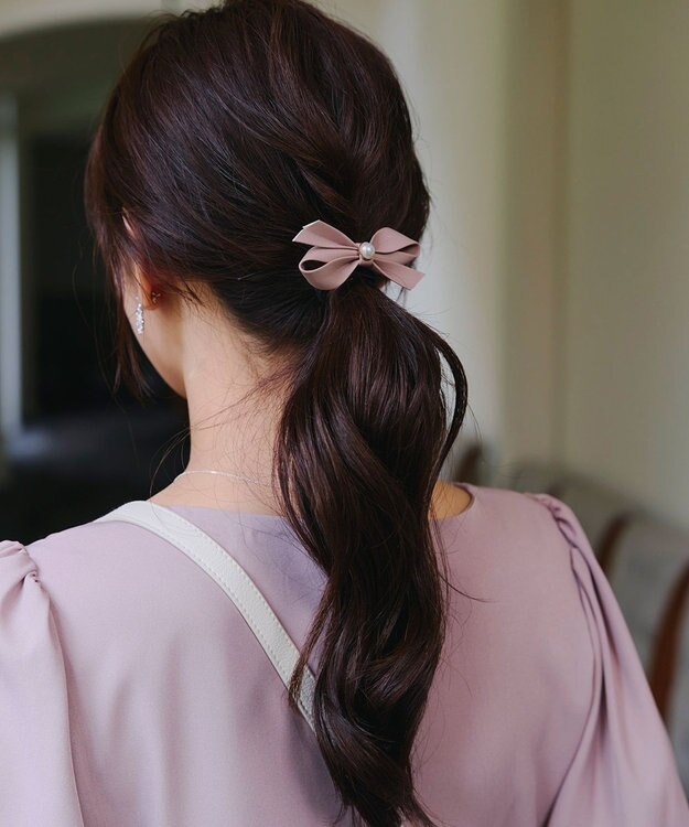 Tiaclasse 【2TYPE/ゴム＆クリップ】レザーリボンヘアアクセサリー ゴム：ピンク