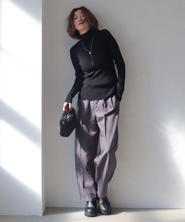 WEGO 【2025年秋冬新作】リブタートルニット ブラック