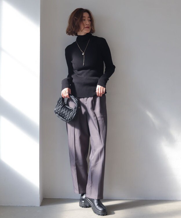 WEGO 【2025年秋冬新作】リブタートルニット ブラック