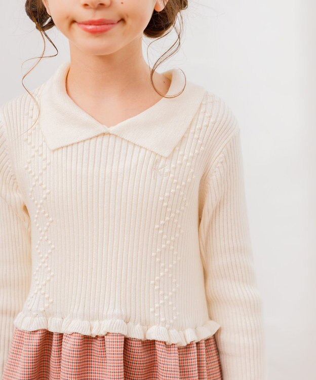 組曲 KIDS 【150-160㎝】千鳥ドッキング ワンピース アイボリー系