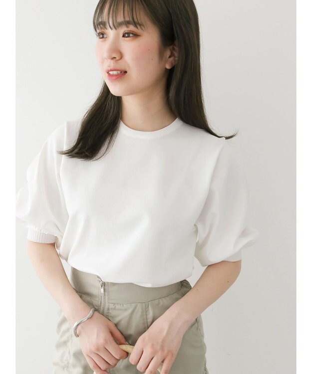 Green Parks パフ５分袖ニットプルオーバー Off White