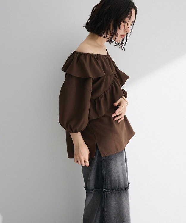 Green Parks ２ｗａｙ　フリルショートスリーブブラウス Brown