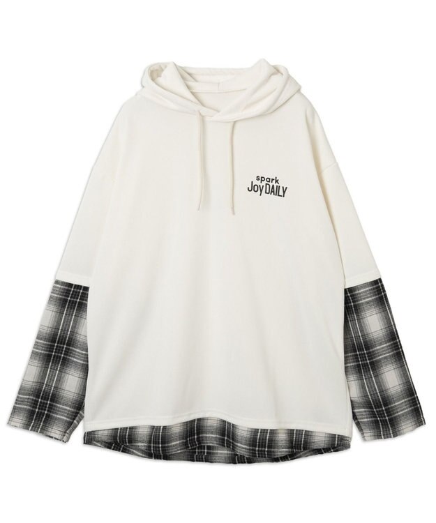 WEGO チェックレイヤードパーカー ホワイト