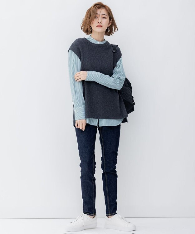 23区 【洗える】CANCLINI バンドカラー シャツ グリーンストライプ