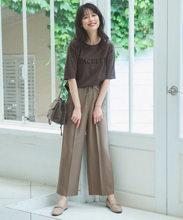 ANY 【洗濯機可能/セットアップ対応/ウエストゴム】イージィケア美脚ワイドパンツ ライトモカ