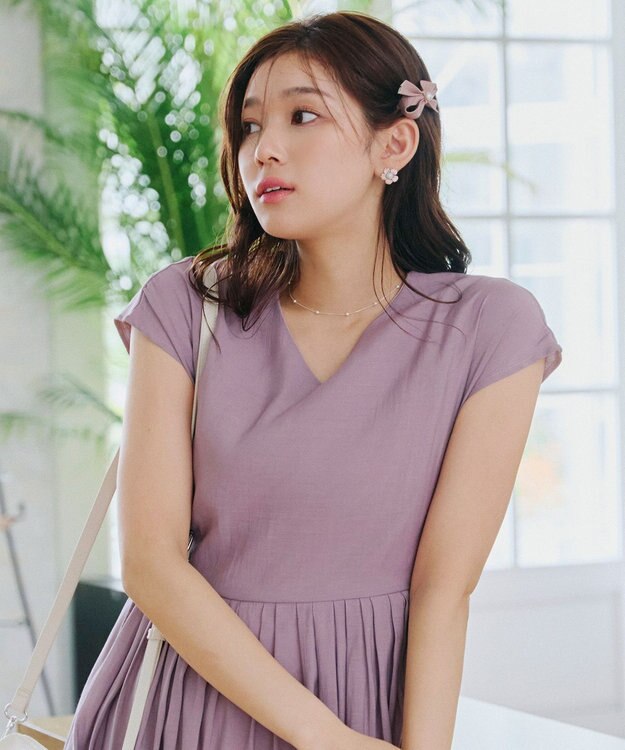 Tiaclasse 【2TYPE/ゴム＆クリップ】レザーリボンヘアアクセサリー クリップ：ピンク