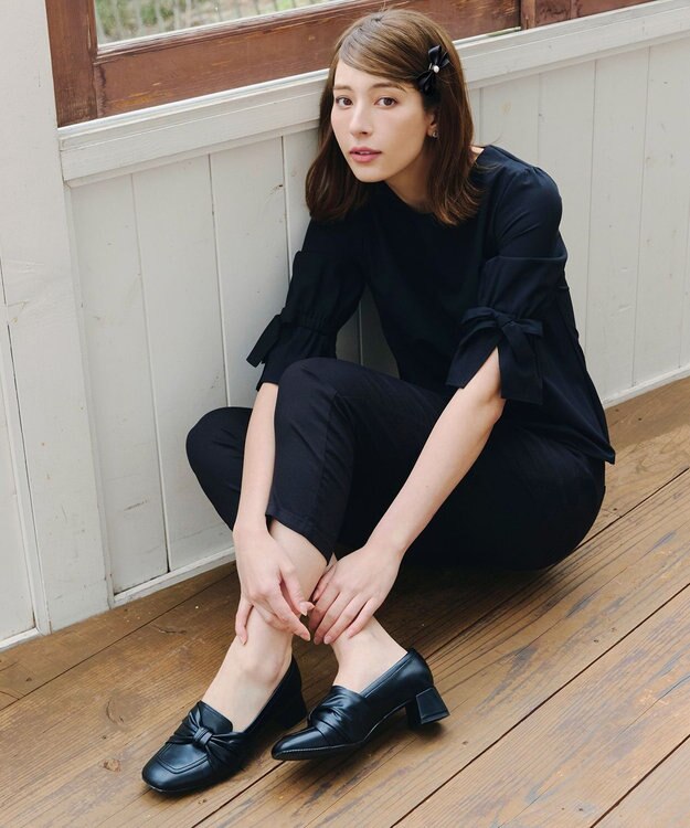 Tiaclasse 【2TYPE/ゴム＆クリップ】レザーリボンヘアアクセサリー クリップ：ブラック