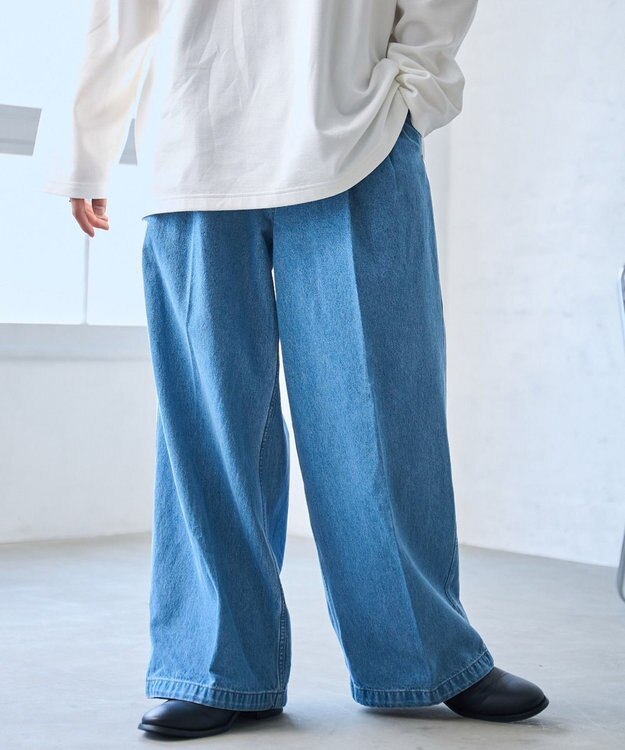 WEGO 【ウエストゴム】スーパーバギーデニムスラックス デニム淡色