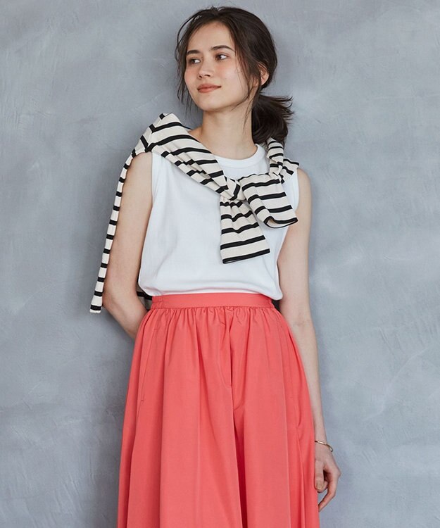 23区 S 【SLOW/洗える】ミドルフライスジャージー ノースリーブ カットソー ホワイト系